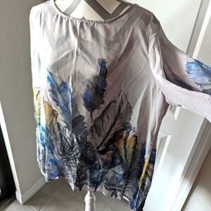 Smoky Gray Sheer Chiffon Assymetric Tunic